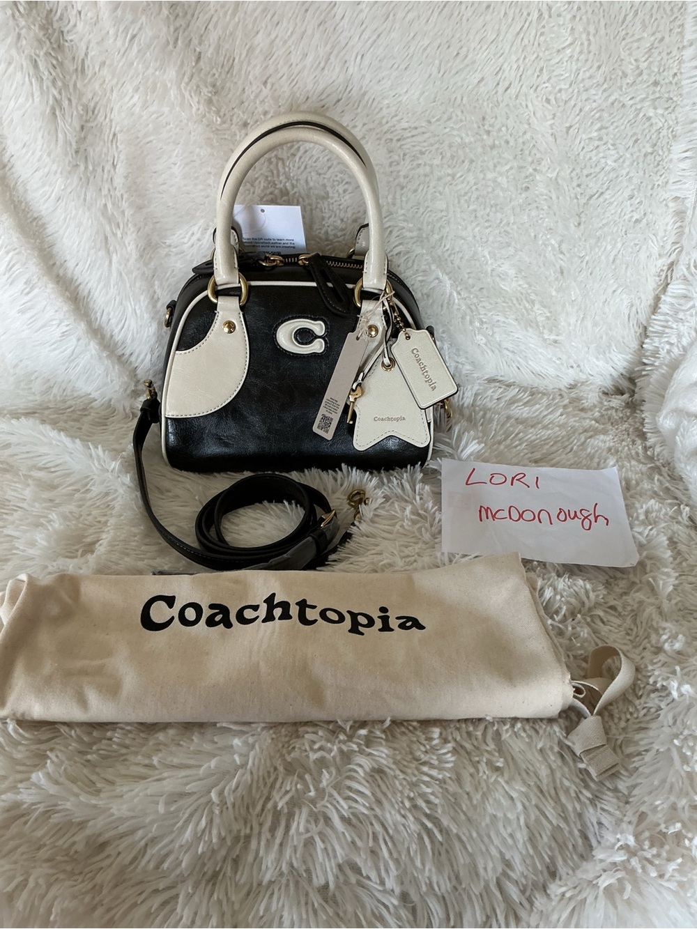 Coach Bowling Top Handle bag in Black and Cream